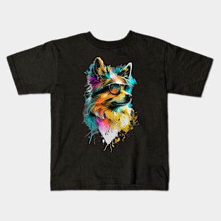 Colourful cool Pomeranian dog with sunglasses. Kids T-Shirt